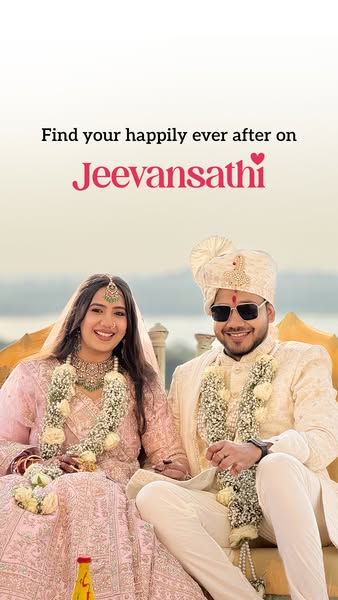 This image ad for Jeevansathi features a couple dressed in wedding attire, conveying the message that the platform can h