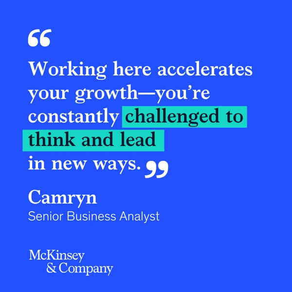This ad features a quote from a Senior Business Analyst at McKinsey & Company, highlighting the accelerated growth a