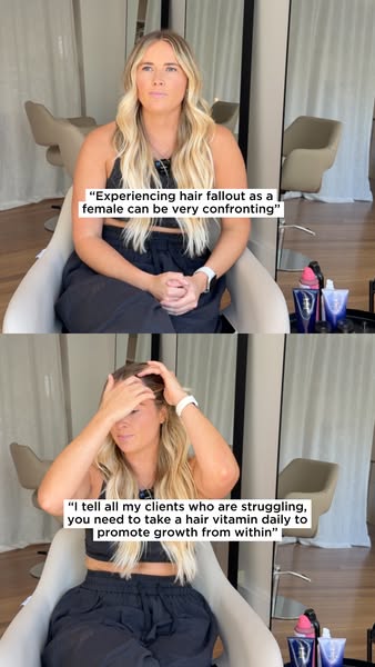 This ad utilizes two vertically stacked video frames to capture the testimonial of a hair stylist discussing her hair lo