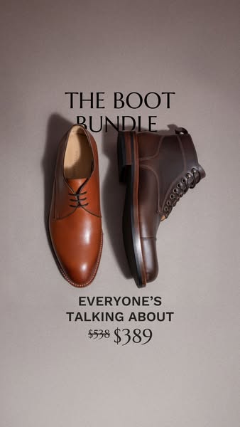 This ad showcases a bundle of men's dress shoes and boots, highlighting a discounted price.