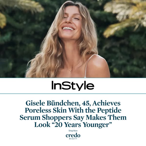 This image ad features an endorsement from InStyle magazine for Credo Beauty's peptide serum. The ad highlights that