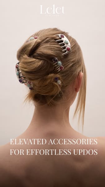 This ad by Lelet NY showcases hair accessories designed for effortless up-dos. The image features a woman with blonde ha