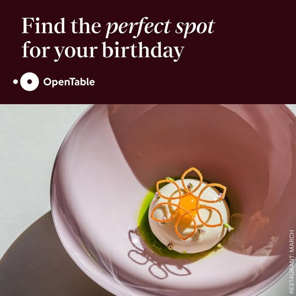 This image ad for OpenTable features a close-up shot of a dessert in a bowl, with the headline "Find the perfect sp