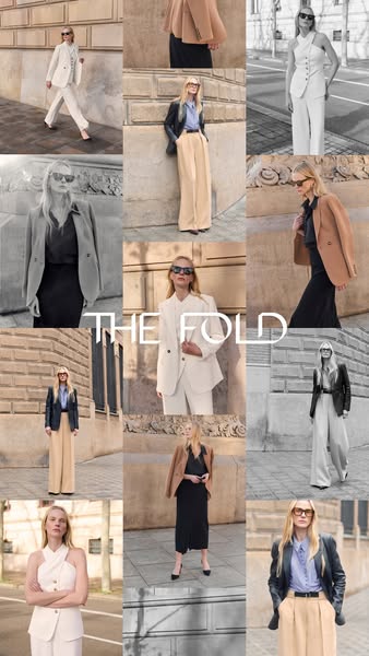 This ad showcases multiple black and white and color photos of a woman in different types of professional business attir