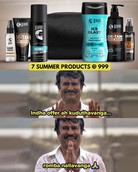 This ad promotes Beardo's summer products for men, which include hair serum, face scrub, perfume body spray, body wa