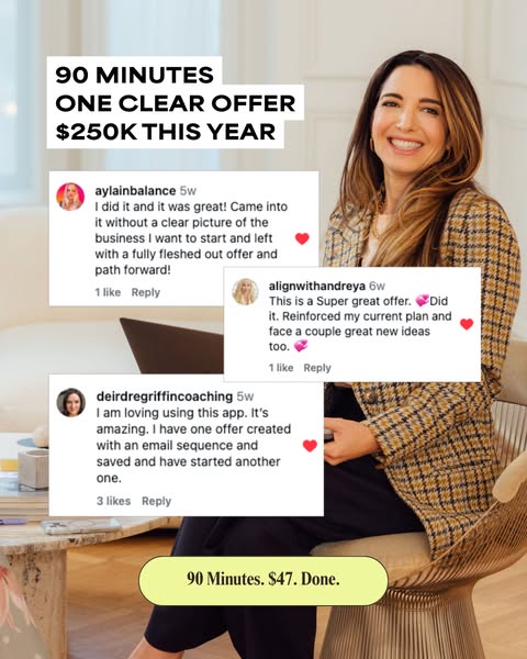 This image ad uses customer testimonials to promote a program that offers guidance in creating a clear business offer. T