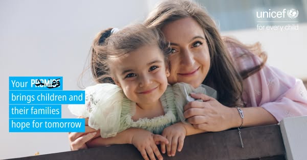 This ad for UNICEF features a mother and daughter smiling at the camera, promising a better future for children and thei