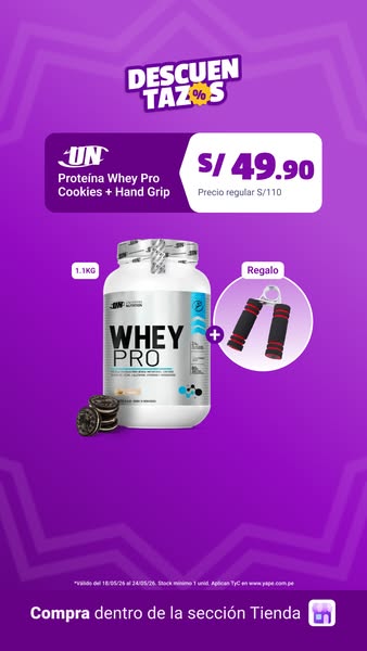 This ad promotes a protein whey product by UN, highlighting a special offer that includes a hand grip as a gift when pur