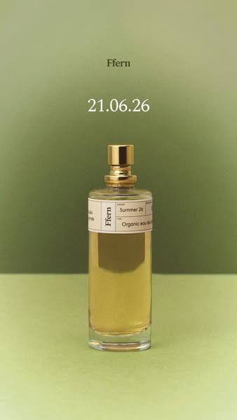 This ad is a static image showcasing Ffern's Summer 26 organic eau de parfum.