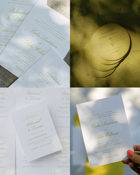This ad showcases a variety of wedding stationary, including invitations, rehearsal dinner invites, and farewell brunch 