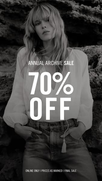 This image ad promotes an 'Annual Archive Sale' with a 70% discount, targeting online shoppers interested in fin