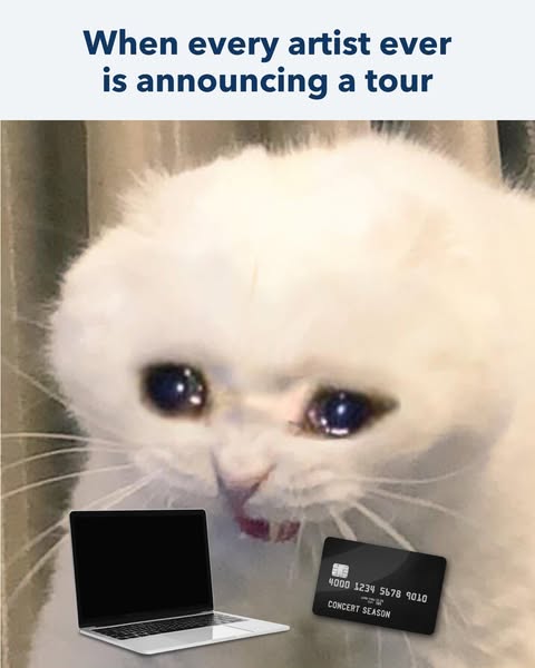 This ad shows a white cat with tears welling up in its eyes to convey the feeling of being overwhelmed when many artists