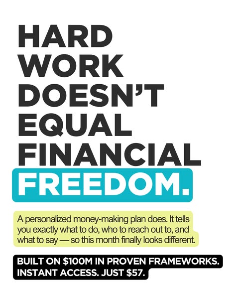 The ad conveys a message that contradicts the common understanding that hard work alone leads to financial freedom. Inst