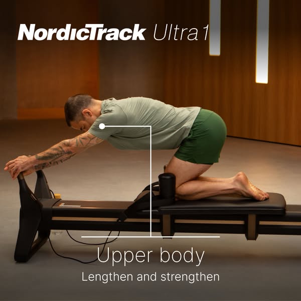 This ad demonstrates how the NordicTrack Ultra 1 machine can be used for upper body exercises to lengthen and strengthen