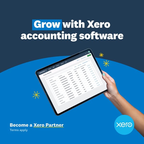 This ad promotes Xero accounting software, encouraging viewers to become a Xero partner. The ad features a hand holding
