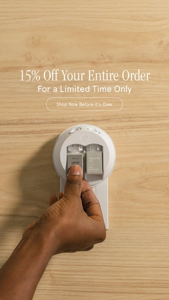 This ad shows a close-up of someone using an air freshener plug-in, accompanied by a limited-time discount offer on the 