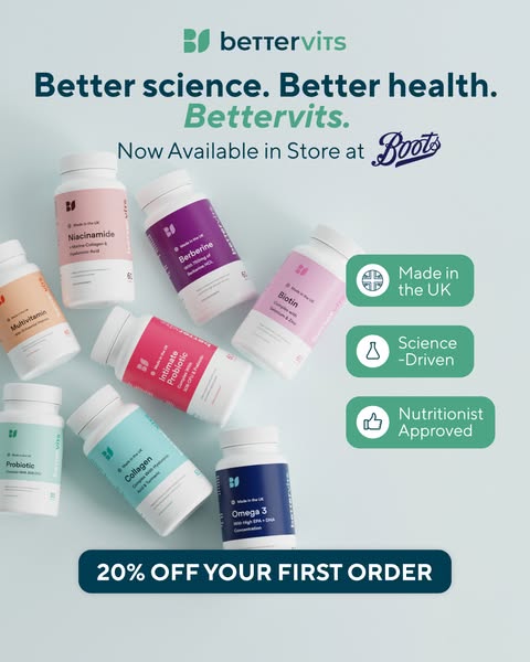This ad from Bettervits showcases a selection of their vitamin and supplement products with a focus on scientific backin