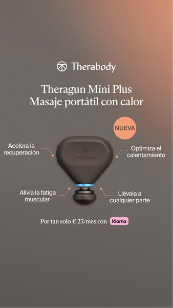 This ad promotes the Theragun Mini Plus, a portable massage device with heat. It highlights its benefits such as acceler