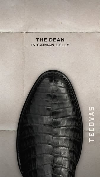 This ad showcases a black Tecovas boot called The Dean in Caiman Belly.