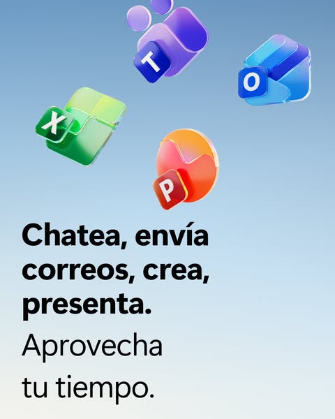 This ad promotes Microsoft 365, showcasing the app icons for Teams, Excel, Outlook, and PowerPoint. The ad copy emphasiz
