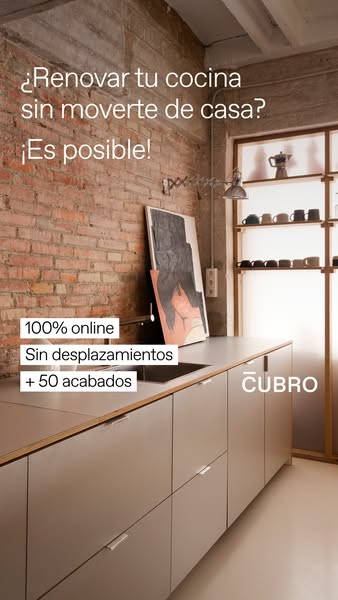 The ad promotes CÜBRO, a company that offers online kitchen renovations. The ad emphasizes the convenience of renovating