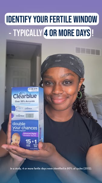 This ad features a woman holding a Clearblue fertility test kit and informing the viewer that the test can identify thei