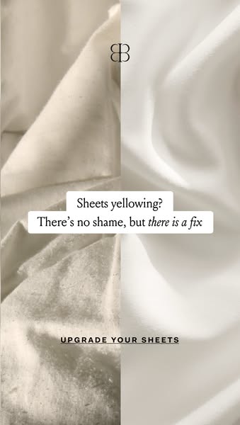 This image ad highlights the problem of yellowing sheets and presents an upgrade as the solution.