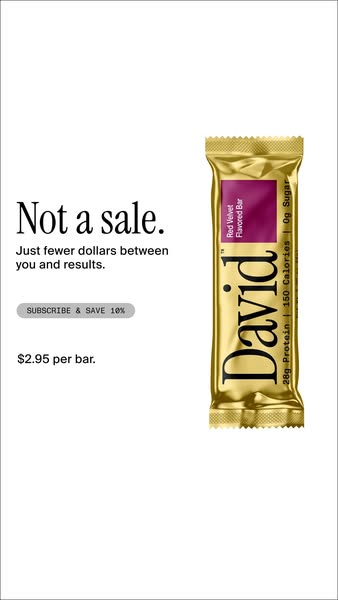 This ad for David protein bars focuses on communicating the value proposition of a healthy snack option without using tr