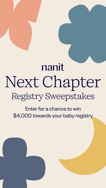 The ad promotes a registry sweepstakes from Nanit, offering a chance to win $4,000 towards a baby registry. The ad featu