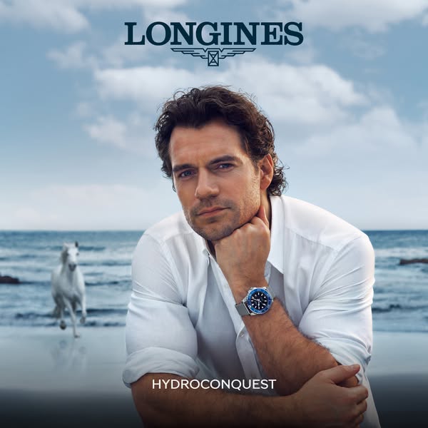 This ad features actor Henry Cavill in promotion of Longines watches. The ad highlights the Longines brand and Hydroconq