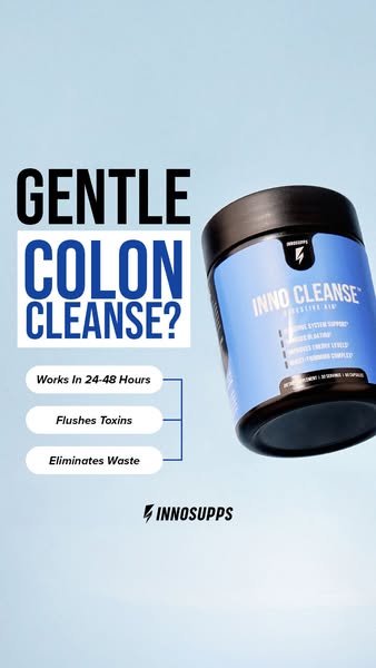 The ad showcases Inno Supps Inno Cleanse colon cleanse dietary supplement. The ad highlights three benefits, including w