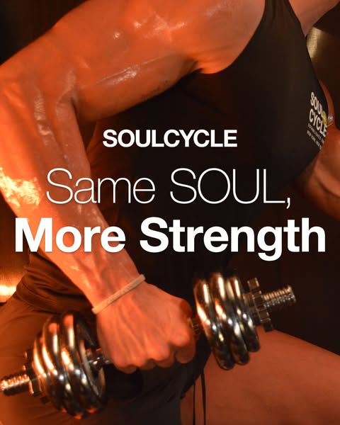 This image ad for SoulCycle promotes strength training in addition to their cycling classes.