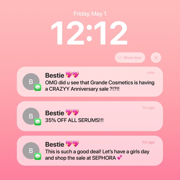 This ad is formatted to look like a screenshot of an iPhone home screen and a text message conversation, where a contact
