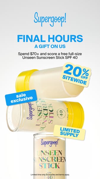 This ad for Supergoop! promotes a limited-time offer where customers who spend $70 or more receive a free full-size Unse