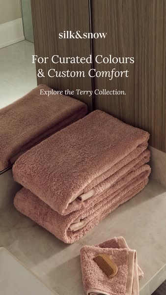 This image ad for Silk & Snow promotes their Terry Collection, emphasizing curated colors and custom comfort. The ad