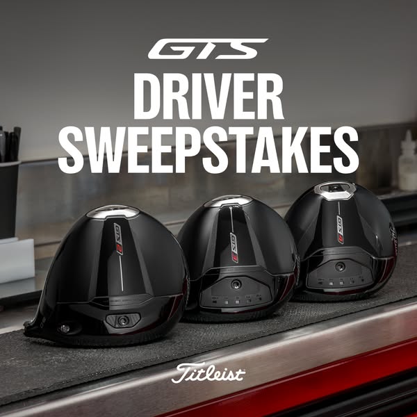 This image ad is for a Titleist GTS Driver Sweepstakes. It shows 3 golf drivers lined up against a blurred background.