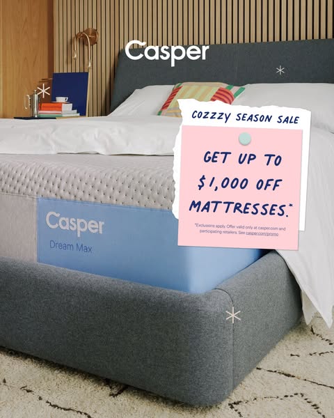 This ad promotes the Casper Dream Max mattress, highlighting a current sale offering up to $1,000 off. The ad features a