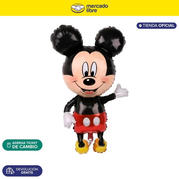This image ad features a Mickey Mouse balloon against a white background. The ad includes the Mercado Libre logo and bra