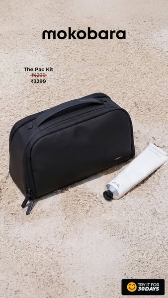 An ad for Mokobara's 'The Pac Kit' is displayed, and the audience is informed about the ability to try it fo