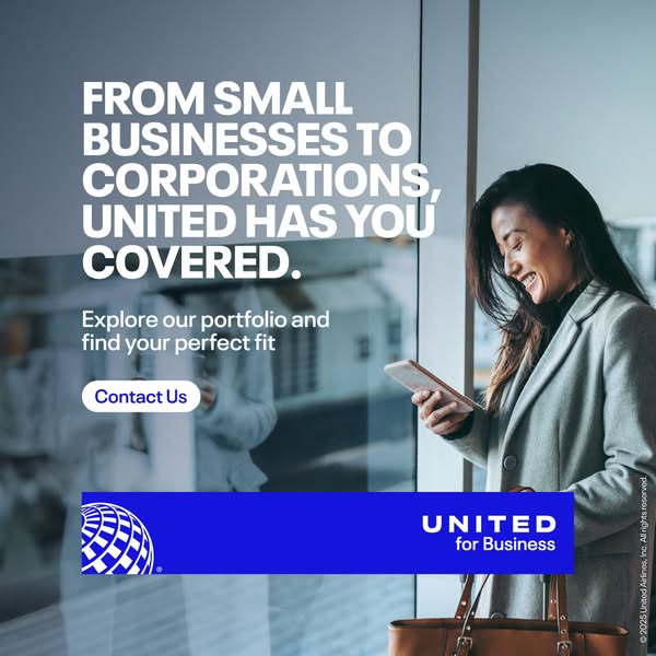 This ad for United Airlines aims to raise brand awareness and consideration among small business owners and corporations