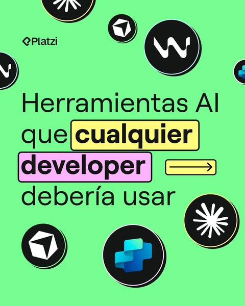 This ad promotes Platzi by listing AI tools that developers should use. The ad uses a bright color palette and simple gr