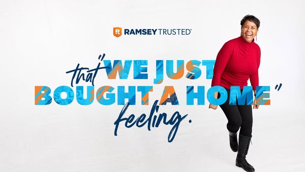 This ad features a testimonial from a woman who used Ramsey Trusted to buy a home. The ad focuses on the positive feelin