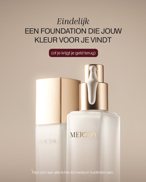 This ad for Meroda foundation highlights the product's ability to match a wide range of skin tones. It features a cl
