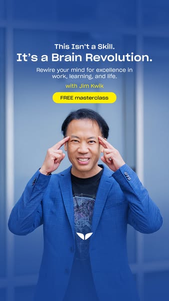 This image ad by Jim Kwik advertises a masterclass to rewire your mind for excellence in work, learning, and life.