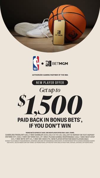 This ad promotes BetMGM, highlighting a new player offer where users can get up to $1,500 paid back in bonus bets if the