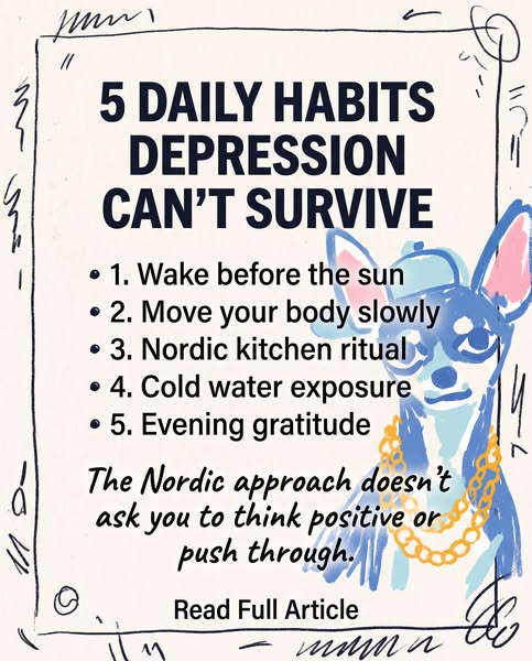 This ad promotes 5 daily habits that can help to combat depression. It mentions that this approach is from Nordic cultur
