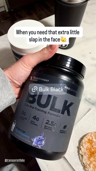 This image promotes Transparent Labs Bulk Black pre-workout. It emphasizes the boost of energy and focus the product pro