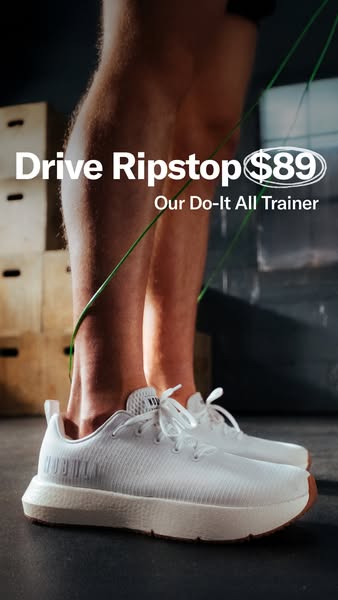 The ad features a close-up of a person standing with a jump rope behind their legs, wearing the white 'Drive Ripstop