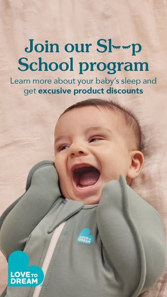 This image ad promotes the Love to Dream Sleep School program, highlighting the benefits of understanding a baby's s