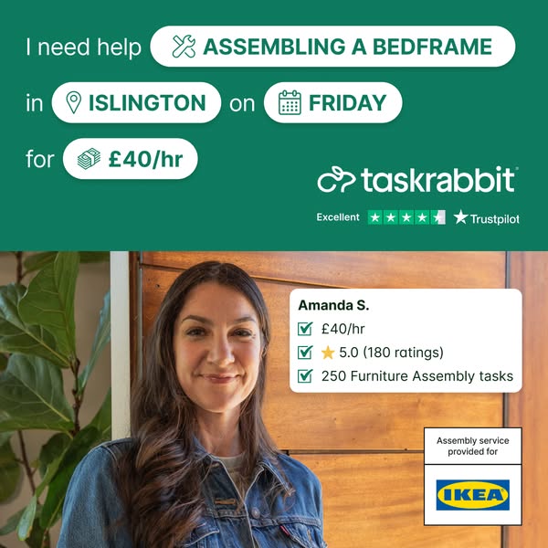 This ad for Taskrabbit features a Tasker who assembles furniture and is available to help in Islington, London.